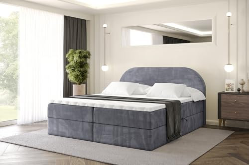 ALTDECOR Boxspringbett mit Matratze und Lattenrost, Topper, Polsterbett mit Bettkasten, Bett mit Stauraum H3-Matratze, Doppelbett, Boxbett - NOX - 180x200 - Dunkelgrau Casablanca