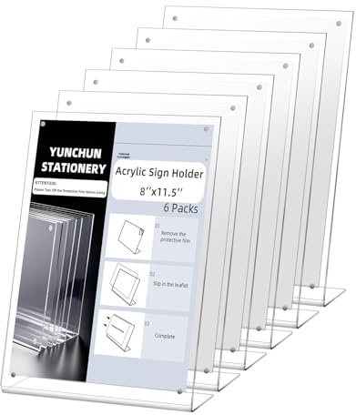 YUN CHUN A4 Acryl-Schilderhalter, 6 Stück, magnetischer A4-Menühalter für Restaurant, L-förmiger Tischständer für Hochzeit, Büro, A4-Prospekthalter für Geschäft und Hotel