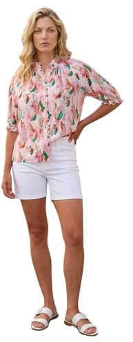 Roman Originals Floral Print Trim Detail Blouse for Women UK - Ladies Everyday Holiday Spring Summer Stand Collar Comfy Soft Evening Vacation Work Party
