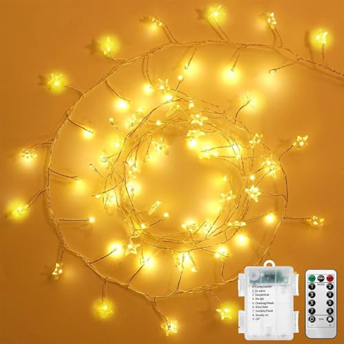 KOBOKO Stern Lichterkette, 1,8M 80LED Lichterkette Stern mit 8 Modi, Lichterketten Innen Batterie, Lichterketten Kinderzimmer,Weihnachten Deko Lichter für Valentinstag,Schlafzimmer,Hochzeit,Geburtstag