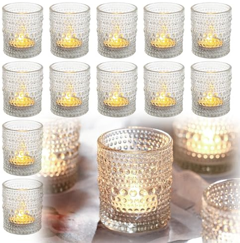 Portacandele in vetro trasparente, 12 pezzi, portacandele in vetro, portacandele, vintage, portacandele votive, trasparente, per matrimoni, feste di compleanno, decorazione da tavolo