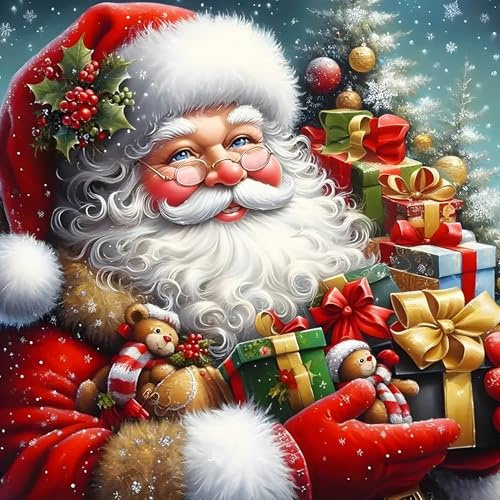 DPHERO 5D Père Noël Diamond Painting Kits, DIY Noël Art du Diamant Painting Kit Complet, Merry Christmas Kits de Peinture sur Diamant Point de Croix Paint pour Adultes Débutants 30x30 cm