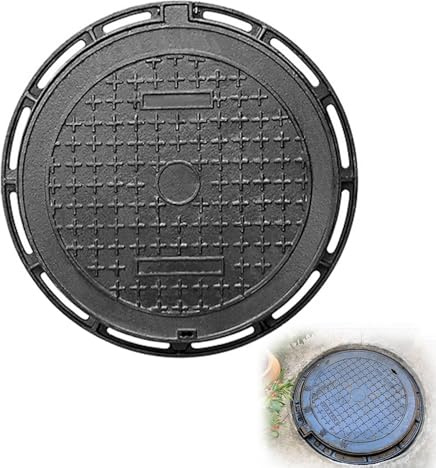 FQMYLTYN Schachtdeckel und Rahmen aus Gusseisen, Runder Klärgrubendeckel, Abwasserbeckenabdeckung, Inspektionsdeckel aus Metall für Einfahrt, Beton, Hof, Tragkraft 10 Tonnen(30cm/12)