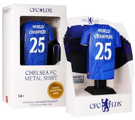 Chelsea FC World Champions 2025 Home Metal Football Shirt - Officially Licensed Miniature Alloy Replica Jersey Collectible Display Gift
