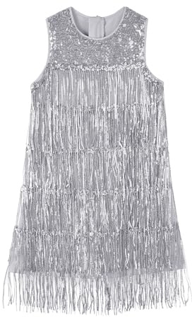 Miipat Mädchen Pailletten Fransen Kleid Glitzer Quasten Kinder Flapper Kleider Elegant Ärmellos Retro Festlich Partykleid für Mädchen 3-8 Jahre