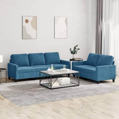mtlskopl 2 TLG. Samt Sofa Garnitur Blau 138 x 77 x 80 cm & 198 cm Modernes Wohnzimmer Couch Set mit Kissen Zweisitzer & Dreisitzer Sofas für Living Room Bedroom & Küche