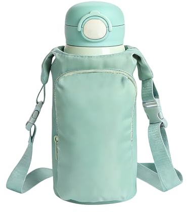 Apradas Water Bottle Carrier Bag, with Phone Pocket & Adjustable Shoulder Strap, for Hiking Travelling Camping (Green)