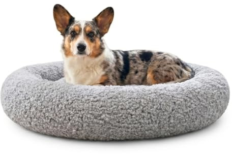 4L Textil Mia Orthopädisches Hundebett aus Bouclé Donut Hundekissen Abnehmbarer Waschbarer Bezug Gemütliches Modernes Hundebett für Kleine & Mittelgroße Hunde (Grau,Ø 70 cm)