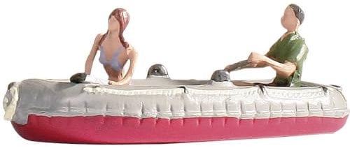 NOCH Schlauchboot „Rot-Weiß“, mit Zwei Personen, perfekt für Spur N und handkoloriert für Modellbau-Enthusiasten