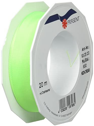 Präsent C.E. Pattberg NEON Dream Band mit Drahtkante Lime (grün), 20 m Schleifenband für Bunte, 25 mm Breite, für knallige Geschenkverpackungen, Dekorationen & Applikationen