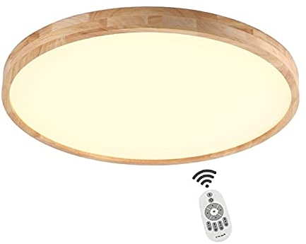 SJUN Deckenleuchte Holz Lampe Rund Holzlampe Dimmbar Mit Fernbedienung Eiche Deckenlampe Schlafzimmer Vintage Leuchte Decke Licht Retro Mit Led Rustikal Zimmerlampe Küchenleuchte (Color : 40cm 20w)