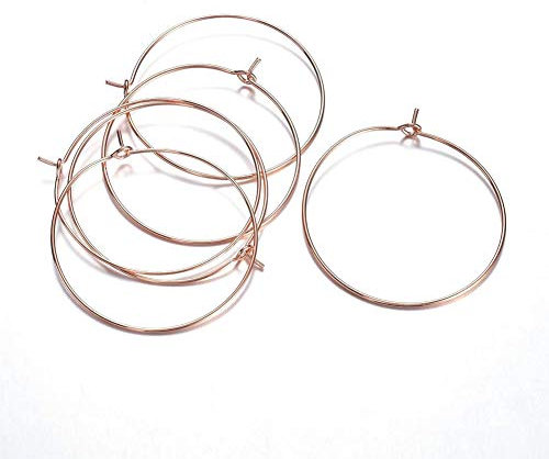 Craftdady 50pcs Rose Gold Plated Brass Wine Glass Charm Rings 25mm Beading Hoop Earring for Wedding Party Decorations Jewelry Making