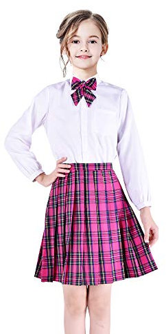 Sunny Fashion 3 des Morceaux Uniforme Scolaire Filles Blanc Chemise Jupe Rose Tartan 6 Ans