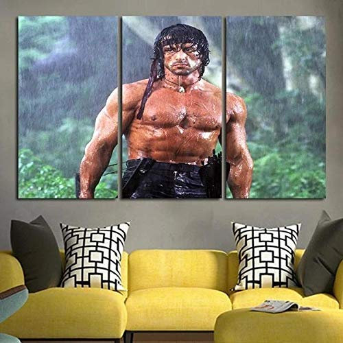 IOIP Rambo im Wald Leinwandbild 3 teilig Nordic Poster und Drucke Wandkunst Bilder Leinwand Malerei Poster und Print Wohnzimmer -50x70cmx3 / Mit Rahmen