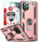 LeYi Coque pour Samsung Galaxy A12/M12 avec 2 Verre Trempé et 2 Protection Camera, Anneau Support Militaire Double Couche Renforcée Défense Bumper Silicone Antichoc Armure Protection Etui Or Rose
