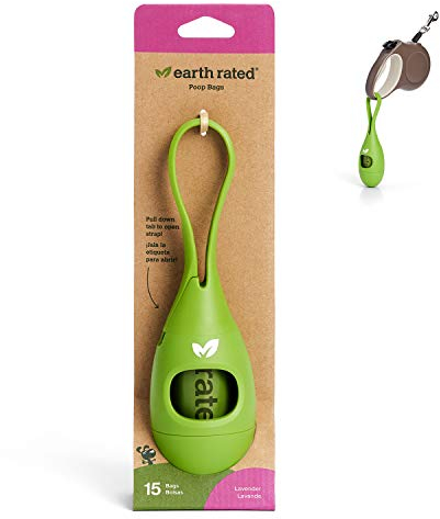 Earth Rated Halter für Hundekotbeutel mit Hundekotbeuteln, haltbar und garantiert auslaufsicher, Lavendelduft, 1 Spender und 15 Beutel