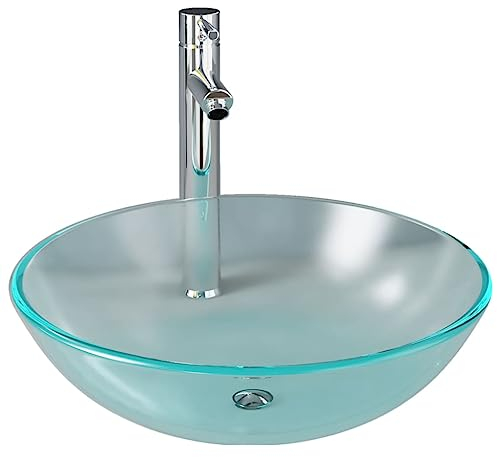 vidaXL Lavabo con Grifo y Tapón Pulsador Cuarto de Baño Aseo Inodoro Tocador Lavamanos Decoración Adorno Duradero Cristal Templado Esmerilado