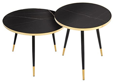Riess Ambiente Retro Couchtische 2er Set Paris 60&45cm anthrazit Kristallglas mit Marmor-Dekor Beistelltische Couchtisch Marmortisch Dekotisch