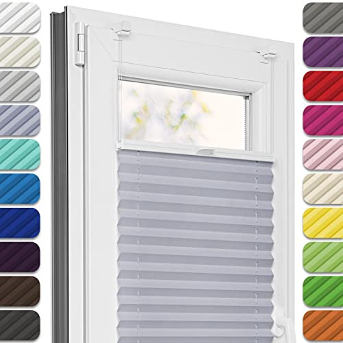 Estika Plissee ohne Bohren, Premium Klemmfix - 90cm Breite x 120cm Höhe - Grau-violett - Metal Plisseehalter ohne Bohren, Modern Sichtschutz für Fenster, Jalousien Fenster für innen