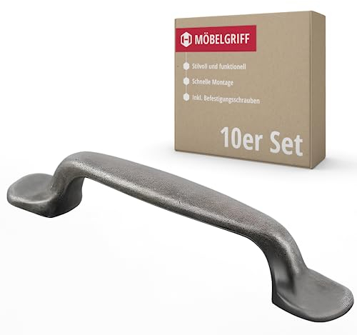 Gedotec Elea - Tiradores para muebles de metal macizo, 10 unidades, para armarios de cocina, incluye material de fijación, tiradores para muebles, color plateado antiguo con BA 96 mm, tiradores de