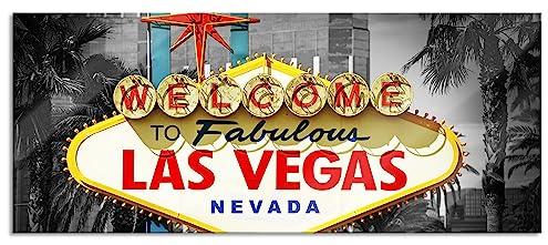 Pixxprint Glasbild Panorama, Wandbild aus Echtglas, Ortseingangsschild Las Vegas, 100x40 cm, inkl. Aufhängung und Abstandshalter