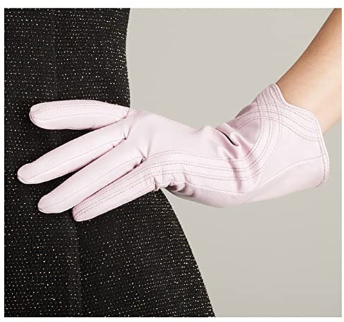 Handschuhe Frauen Lederhandschuhe Echtes Leder Thermische Kaschmir-Lining Winter warme cremey weiße fahrende Handschuhe Party Dame Handschuhe Damenhandschuhe (Color : Pink, Size : M Pam Width 18.2cm