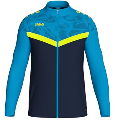 JAKO ICONIC Unisex Kinder Polyesterjacke Gr. 140 Marine/JAKO Blau/Neongelb - Atmungsaktive Trainingsjacke im modernen Design, 100% recyceltes Polyester