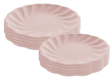 Platos Desechables - 48 Platos en Forma de Flor - 24 Platos de 23 cm y 24 Platos de 19 cm - Fabricado con Caña de Azúcar - Ideal Para fiestas de cumpleaños, comuniones - Color: Rosa - Aktual