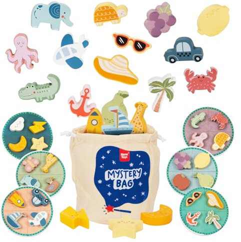 Nene Toys Juego Bingo Táctil - Juego Sensorial de Estimulación Táctil y Motricidad Fina para Niños 3+ Años - Juego de Mesa Familiar Niños Niñas 3 4 5 años - Juguete de Madera Toca y Encuentra