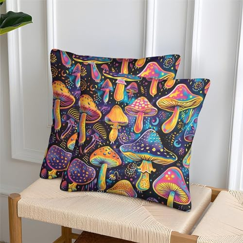 GNMRTFEAE Pilz Hochwertige Kissenbezüge 2er Set Mit Reißverschluss - Motive Für Sofa, Schlafzimmer, Auto Atmungsaktives Material Für Angenehmen Schlafkomfort 45x45cm