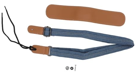 Adjustable Denim Leather Ukulele Strap with Extended Leather Ends, Comfortable Breathable Shoulder Pad Suitable for Ukulele, Mandolin, Banjo