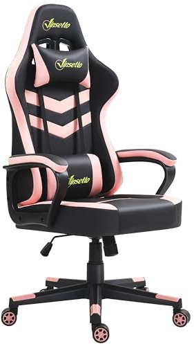 Vinsetto Silla Gaming Silla Gamer Basculante con Altura Ajustable Giratoria Reposacabezas y Lumbar Desmontable Silla de Oficina Estudio Rosa