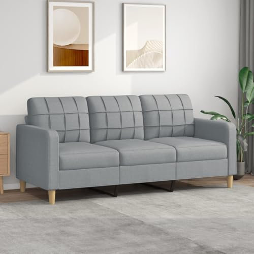 Willood 3-Sitzer-Sofa Hellgrau 180 cm Stoff Sofa mit Armlehnen und weichen Kissen, geeignet für Wohnzimmer, Holzbeinen