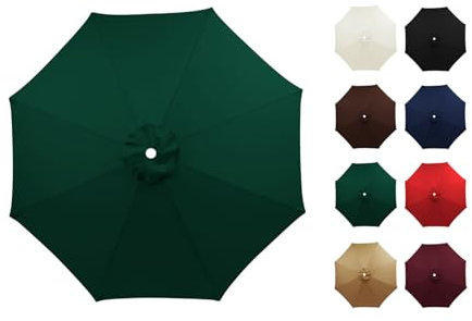Hiseng Auvent de Remplacement pour Parasol 2m/2.5m/3.0m 6/8 Baleines, Housse de Rechange Toile De Rechange Anti-UV pour Table d'extérieur, Marché Terrasse Jardin Plage (2m/6 Baleines,Vert)