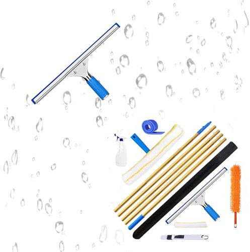Rasqueta Limpiacristales Telescópico Profesional con Alargadera de titanio,2 bandas elásticas, 2 almohadillas de microfibra,para Ventanas Altas, Ducha, Vidrio (5.5m)