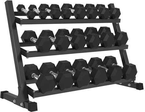 Mikolo Dumbbell Sets with Rack, Rubber Hex Dumbbells, Multiple Choices in 160/200/350/450/550LB, Hand Weights with Chrome Handle for Strength Training (550LB)