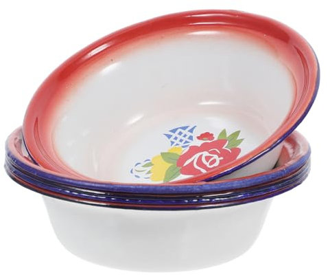 PAMINGONO 5pièces Lot De Bols à Soupe Émail Rétro Bassin Profond Émail Bol à Nourriture Vintage Pour Cuisine
