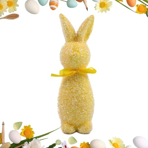 Gungtj Osterhase beflockt, dekorative stehende Hasenstatuen, Frühlingstischdekoration für Wohnzimmer, Heimdekoration, dekorative Kaninchenskulptur, 23 x 6 x 6 cm, Schaumstoff, Samt