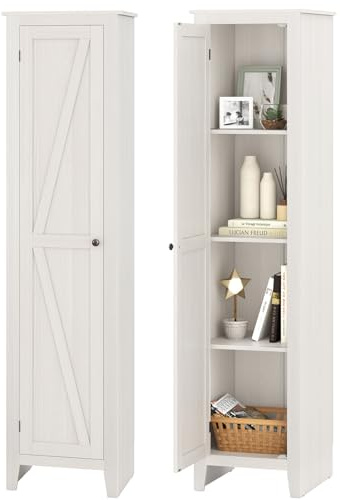 LIFEZEAL Meuble Colonne de Salle de Bain, Armoire Haute avec 4 Compartiments et Porte, Placard de Rangement pour Salon et Chambre, Gain de Place, 46,5 X 40,5 X 183 CM (Blanc)