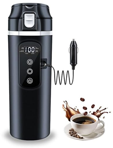 Car Kettle 12V/24V Kettle for Car, Travel Kettle Car with Cigarette Lighte and LCD Display Adjustable Temperature, Automatic switch off, 500ml Electric Heating Cup for Cars and Trucks
