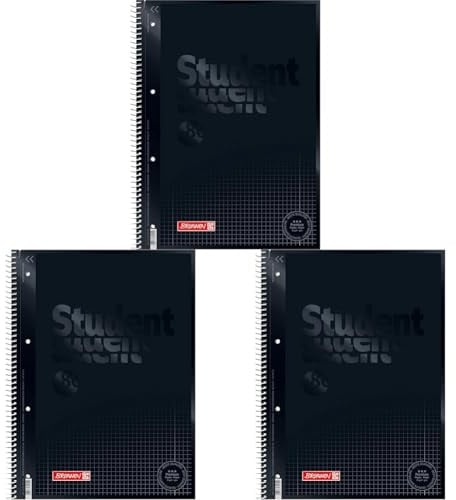 Brunnen 1067928190 Notizblock/Collegeblock Student Colour Code (A4 kariert, Lineatur 28, 90 g/m², 80 Blatt) schwarz (Packung mit 3)