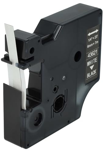 vhbw Schriftband-Kassette Ersatz für Dymo D1 | 43621 für Etiketten-Drucker 7m x 6mm Weiß auf Schwarz