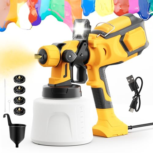 850W Pistolet à Peinture Professionnel, HVLP Pistolet Peinture Électrique 1400ML avec 4 Buses et 3 Motifs, Pulvérisateurs de Peinture à Débit Réglable pour Meubles Clôtures et Murs