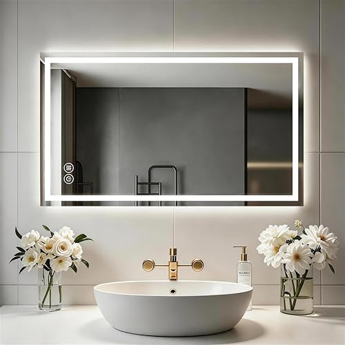 Badspiegel mit Beleuchtung 120x70cm Badezimmerspiegel Wandspiegel LED | Touch-Schalter Beschlagfrei IP65-Spiegel-Bad Speicherfunktion Wandspiegel 3 Farbtemperatur Horizontal/Vertikal HD Hartgla