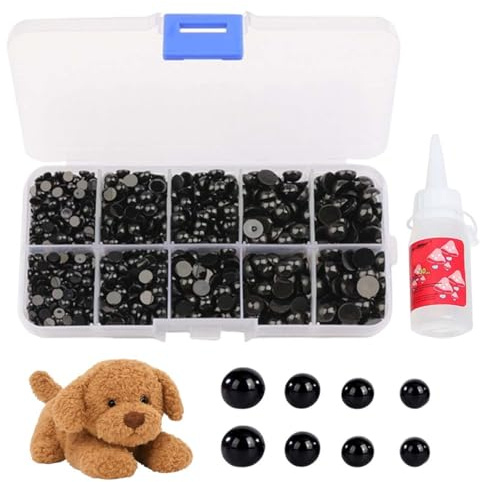 UIEXAY1400 Piezas Ojos de Seguridad para Animales de Ganchillo Fondo Plano Adhesivo Pegamento Ojos de Botón Plástico para Muñecas Peluches y Artesanías de Osos de Peluche 30ml Adhesivo (Negro)