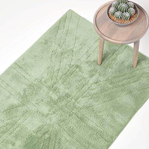 HOMESCAPES – 100% Cotton Washable Tufted Rug – Union Jack Plain Embossed Mat – Sage Green - 90 x 150 cm – Interior Rug or Extra Large Bath Mat