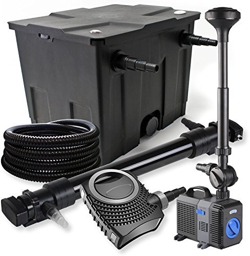 SunSun Komplettset: CBF-350 Teichfilter bis 12000 L Teichfilteranlage, NEO10000 Teichpumpe 10000l/h 80W, CUV-672 Teichklärer 72W, 25m Teichschlauch 25 mm, CTP-5003 Springbrunnen 5000l/h 30W