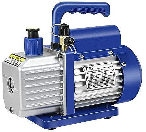 ZENY 3,5CFM de una sola etapa 5 Pa Rotary Paletas Economy Bomba de vacío 3 CFM 1/4HP Aire acondicionado Refrigerante HVAC Herramienta de aire R410a 1/4 Flare Inlet Port, Azul