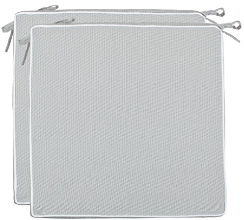 Brandsseller 2er Set Sitzkissen 40x40x4 cm – Wasser- & schmutzabweisende Stuhlkissen mit Bindebändern & Paspel – Für Innen & Außen – Garten, Terrasse, Küche – Hellgrau