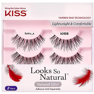 KISS Looks So Natural False Eyelashes Double Pack, Lightweight & Comfortable, Tapered End Technology, Reusable, Cruelty-Free, Contact Lens Friendly, Style 'Sultry', 2 Pairs Fake Eyelashes